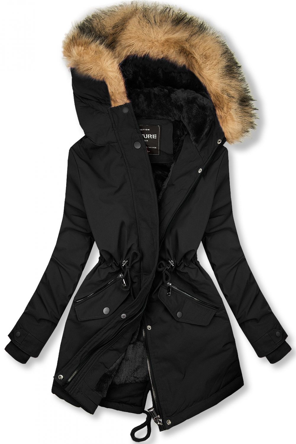 Winterparka mit Kunstfellkapuze schwarz