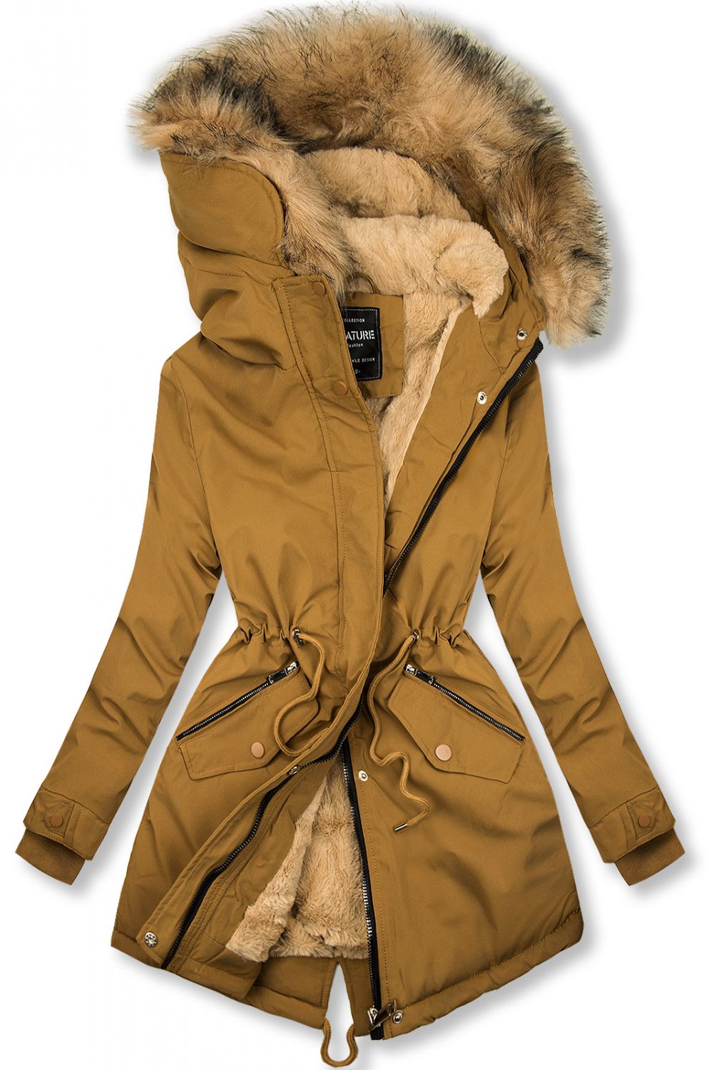 Winterparka mit Kunstfellkapuze camel braun