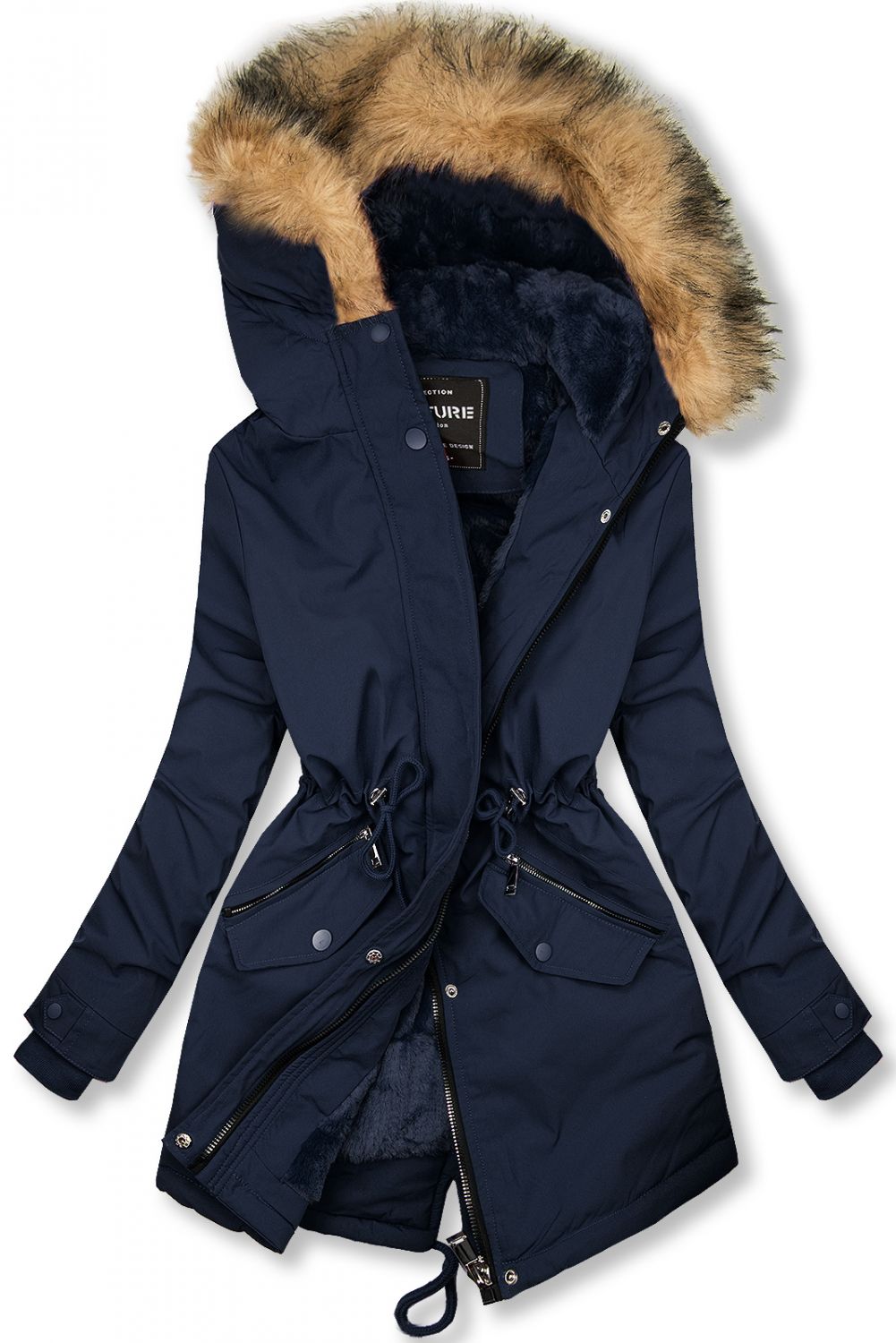 Winterparka mit Kunstfellkapuze dunkelblau