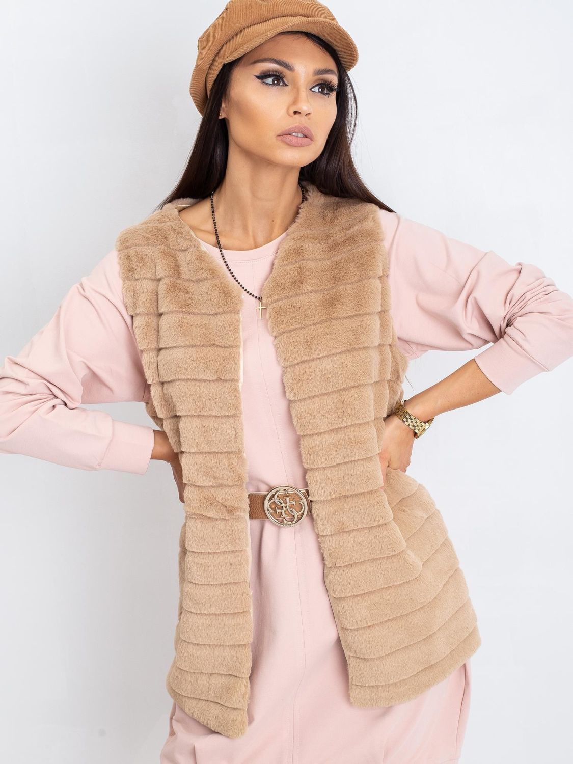 OCH BELLA Beige Weste aus Kunstfell