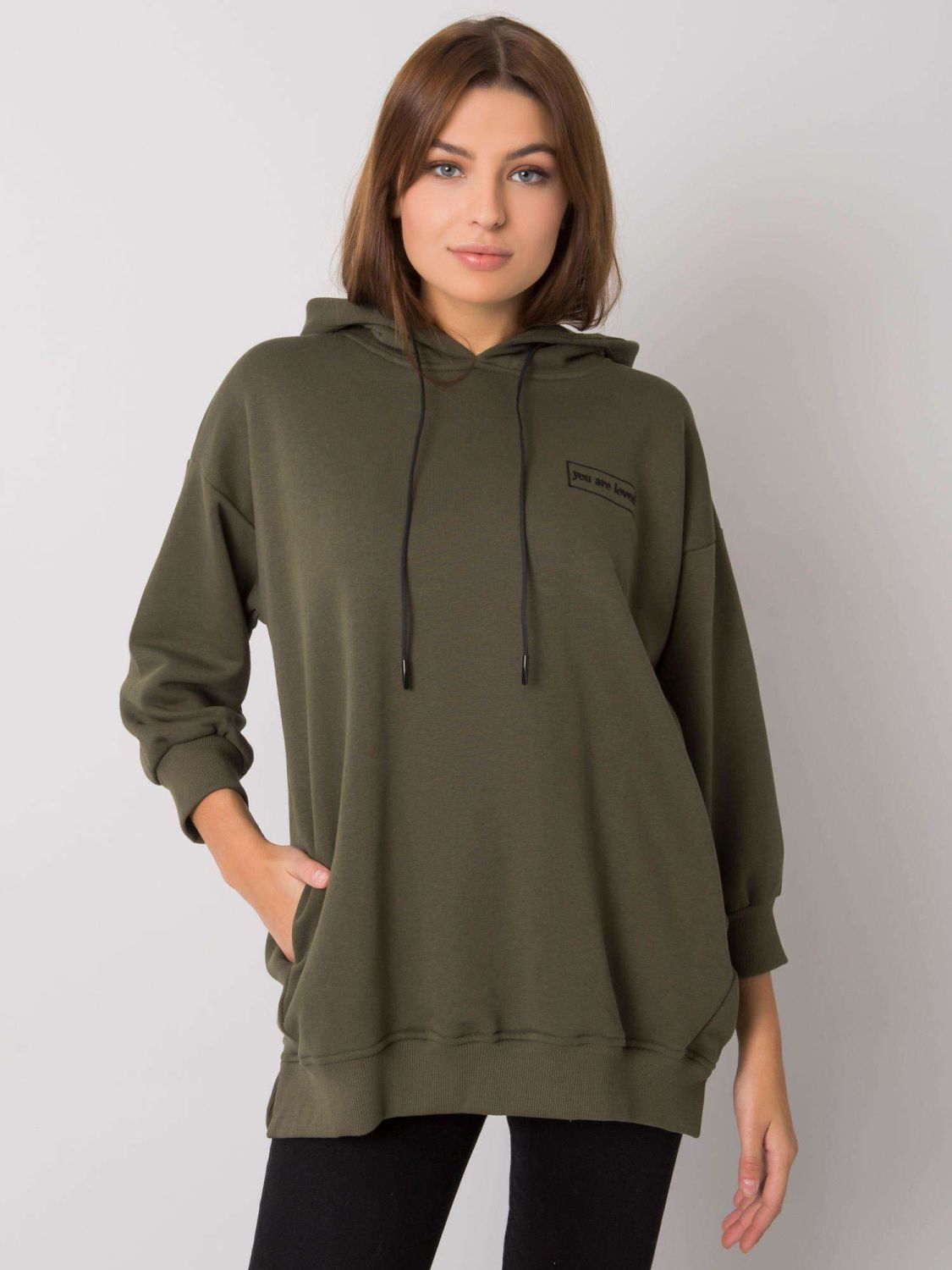 Khaki Baumwollpullover mit Taschen