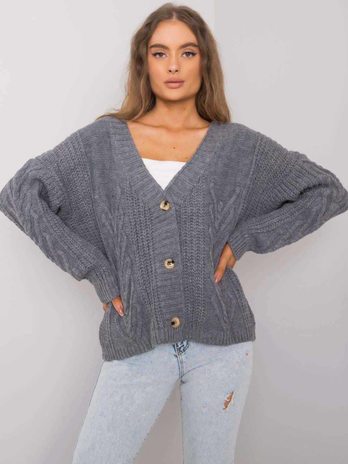 Grafitfarbener Oversize-Pullover OCH BELLA