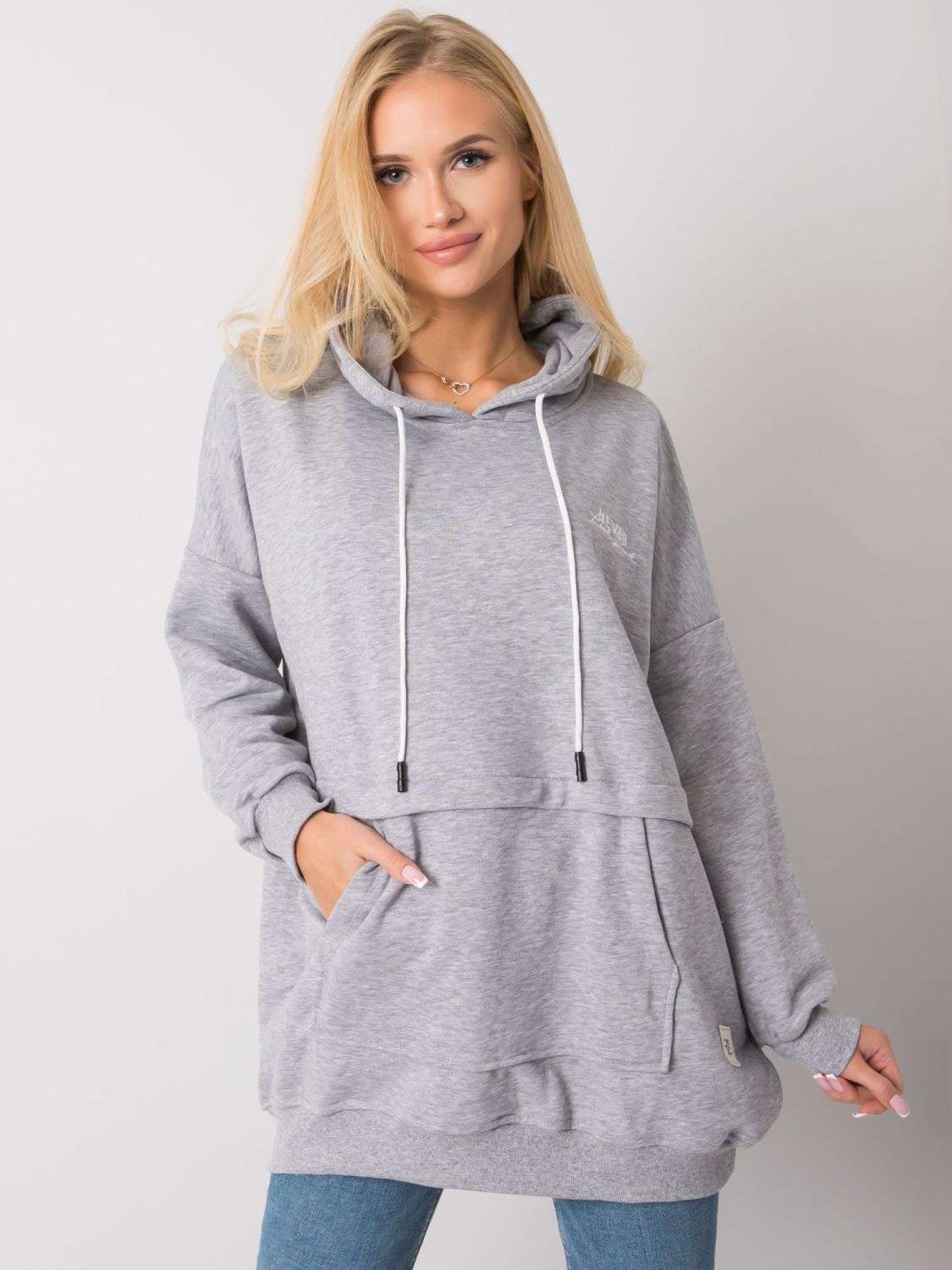Graue melierte Damen Kapuzenpullover