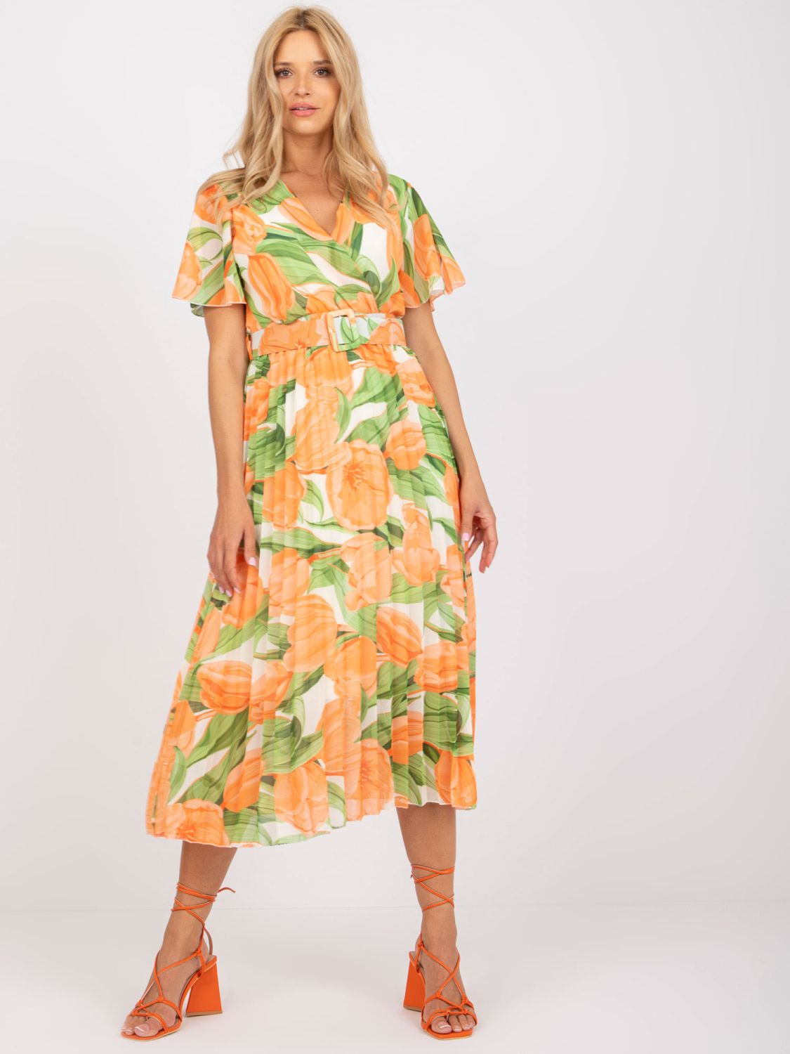 Blumen Midi Kleid in Orange