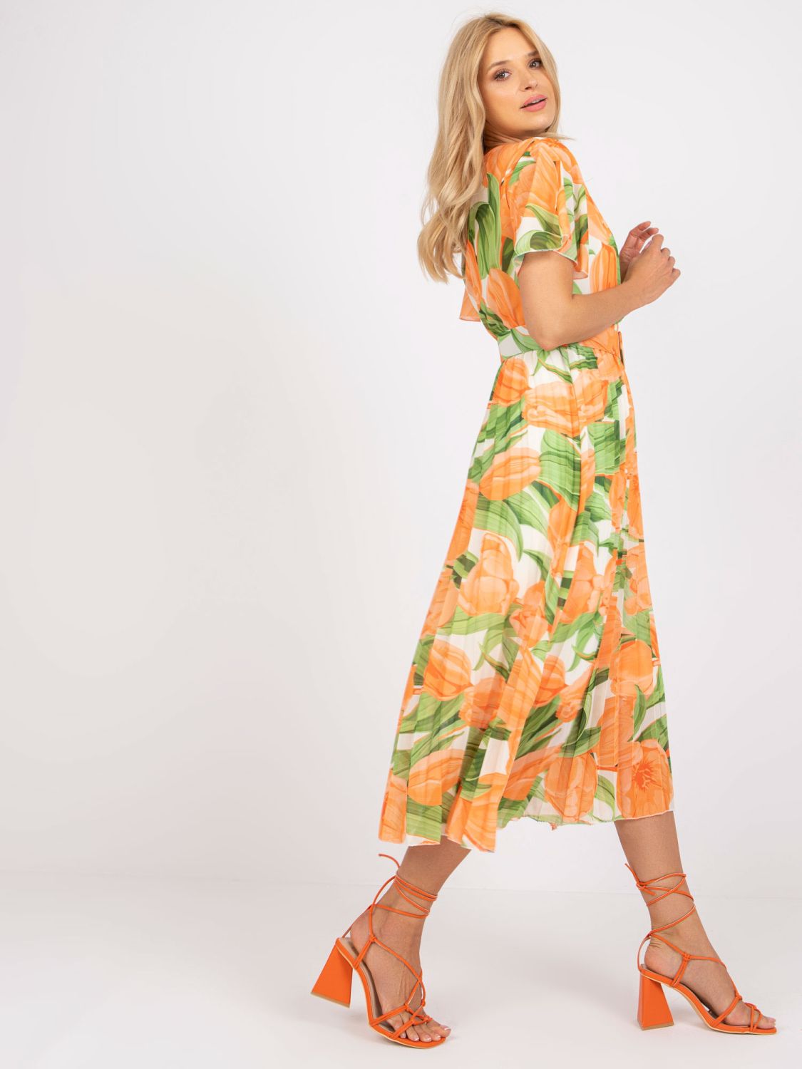 Blumen Midi Kleid in Orange