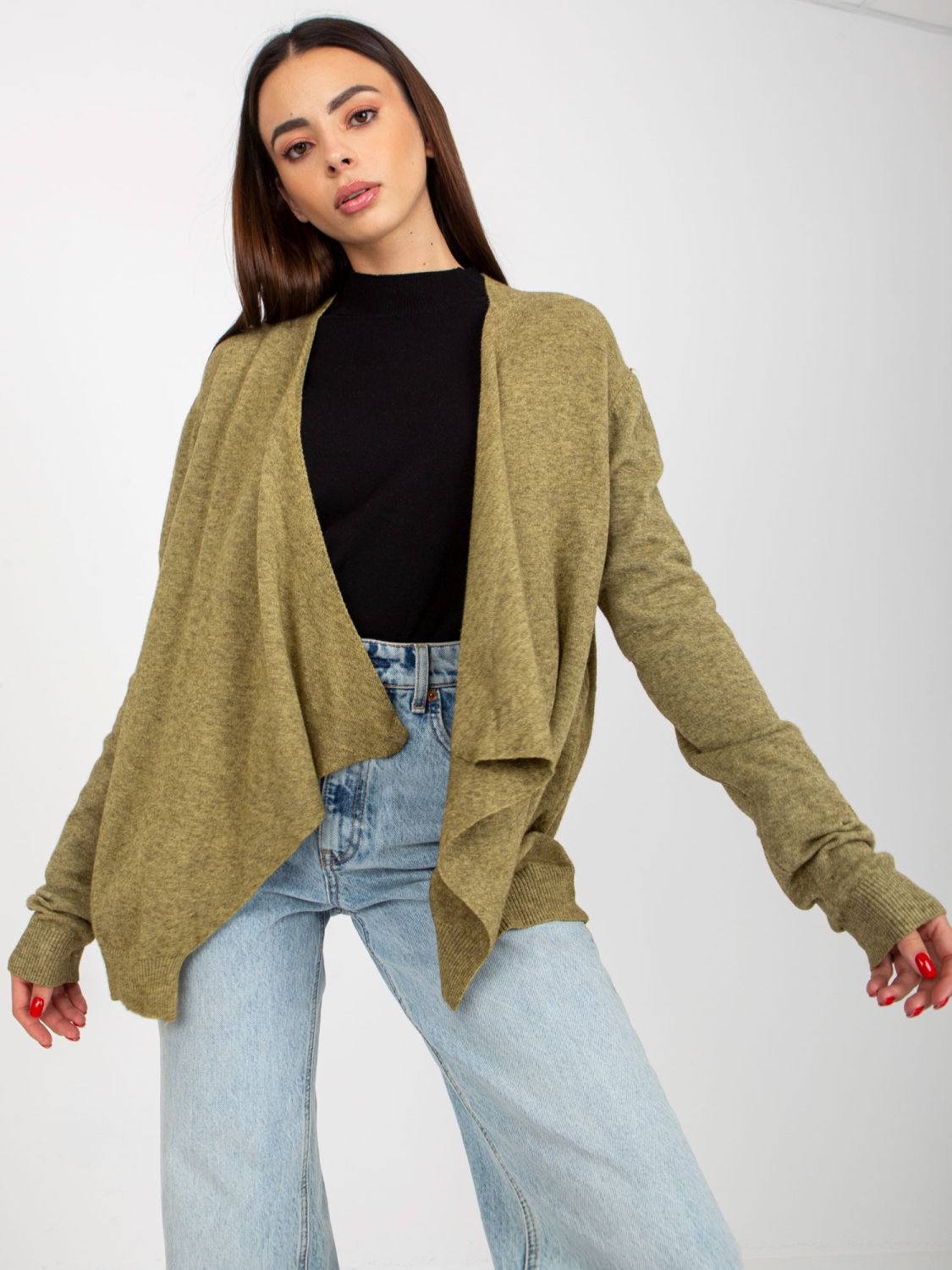 Khaki kurzer asymmetrischer Cardigan ohne Verschluss
