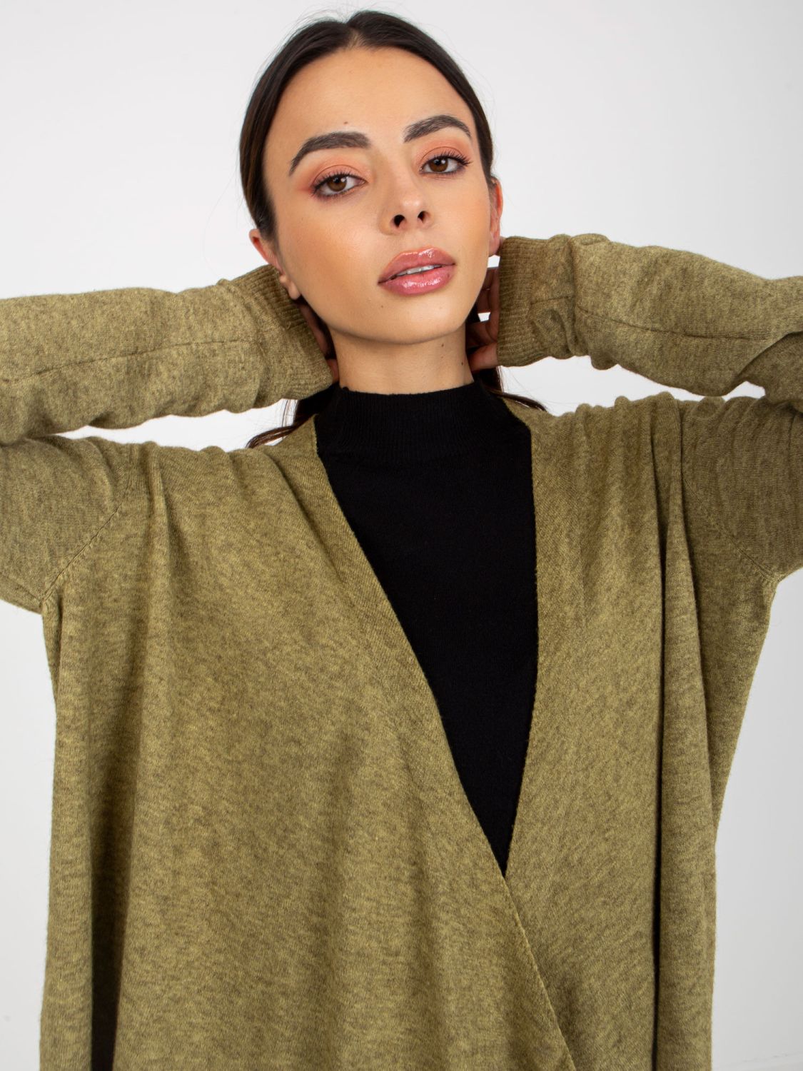 Khaki kurzer asymmetrischer Cardigan ohne Verschluss