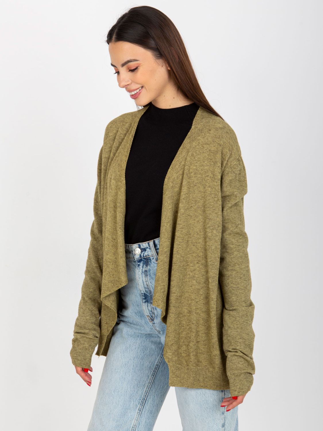 Khaki kurzer asymmetrischer Cardigan ohne Verschluss