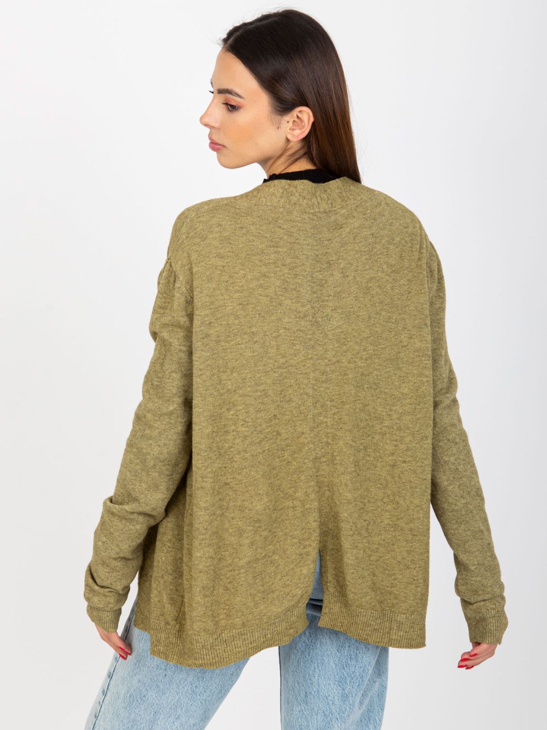 Khaki kurzer asymmetrischer Cardigan ohne Verschluss