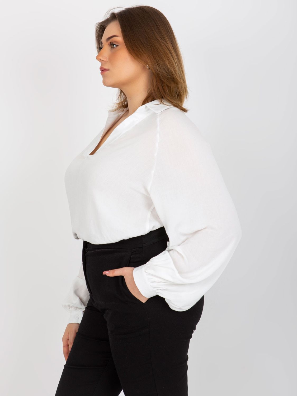 Ecru Bluse Plus Size mit Kragen