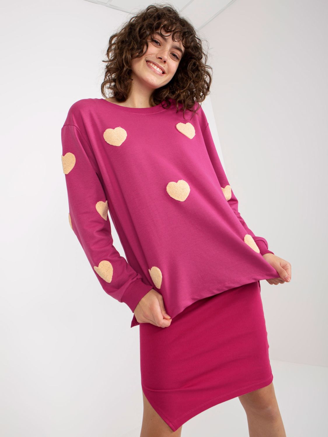 Fuchsia Casual Set mit gestreiftem Kleid