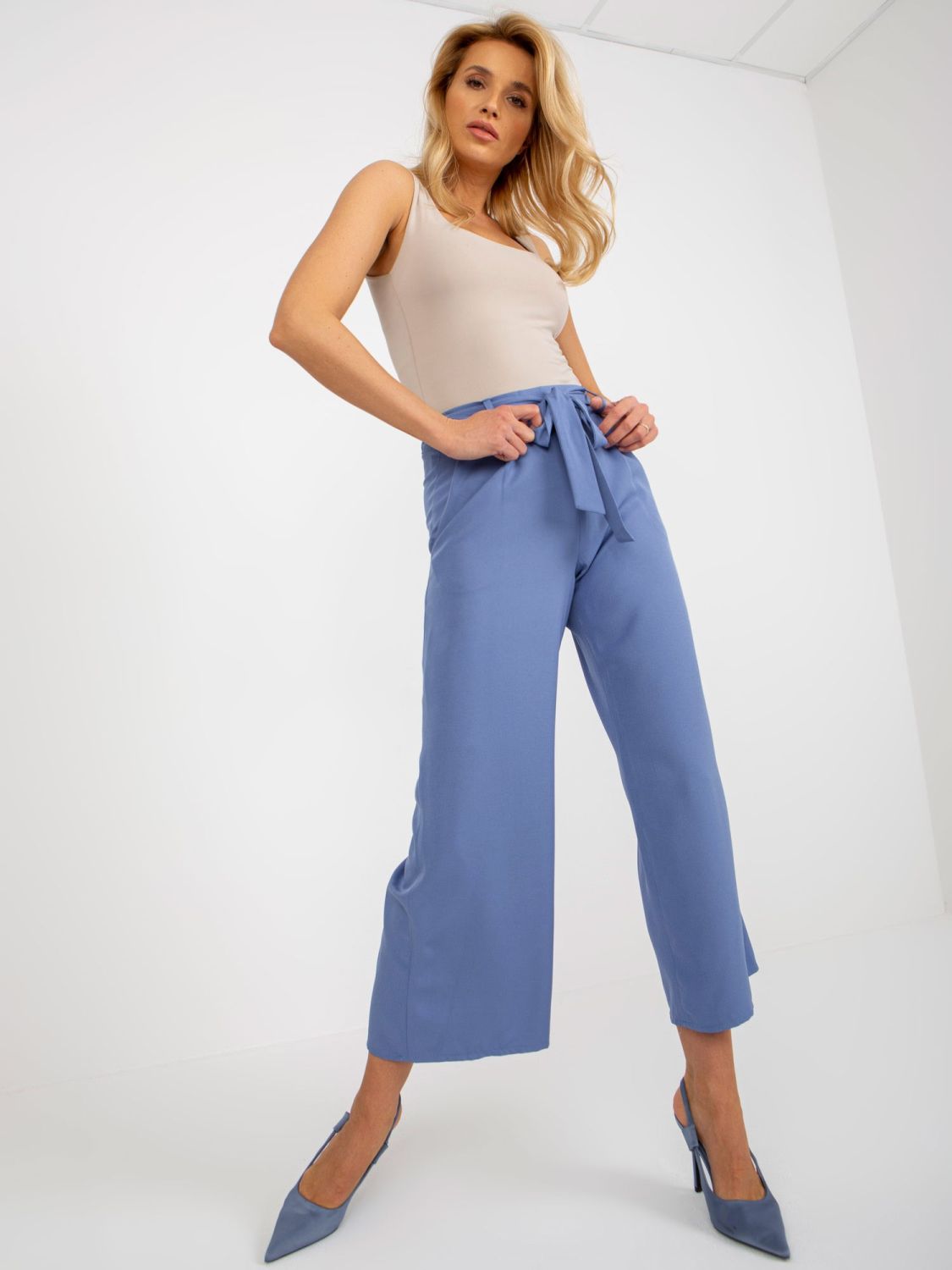 Dunkelblaue Material Culottes mit Bindung