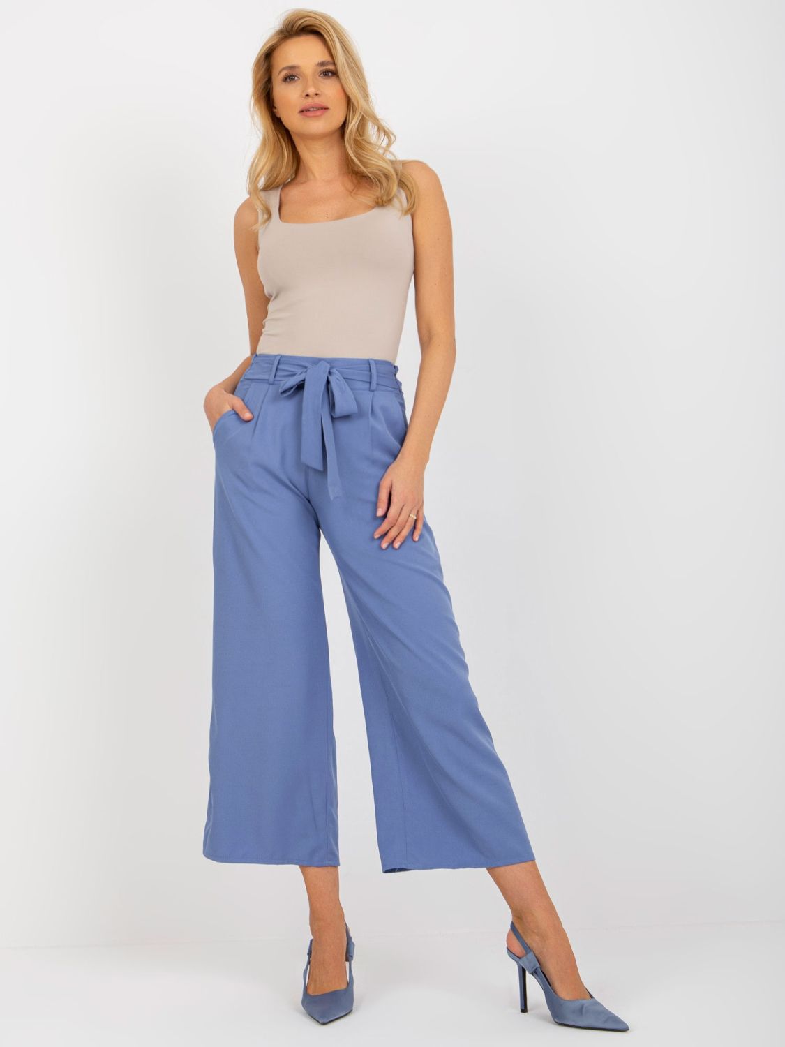 Dunkelblaue Material Culottes mit Bindung