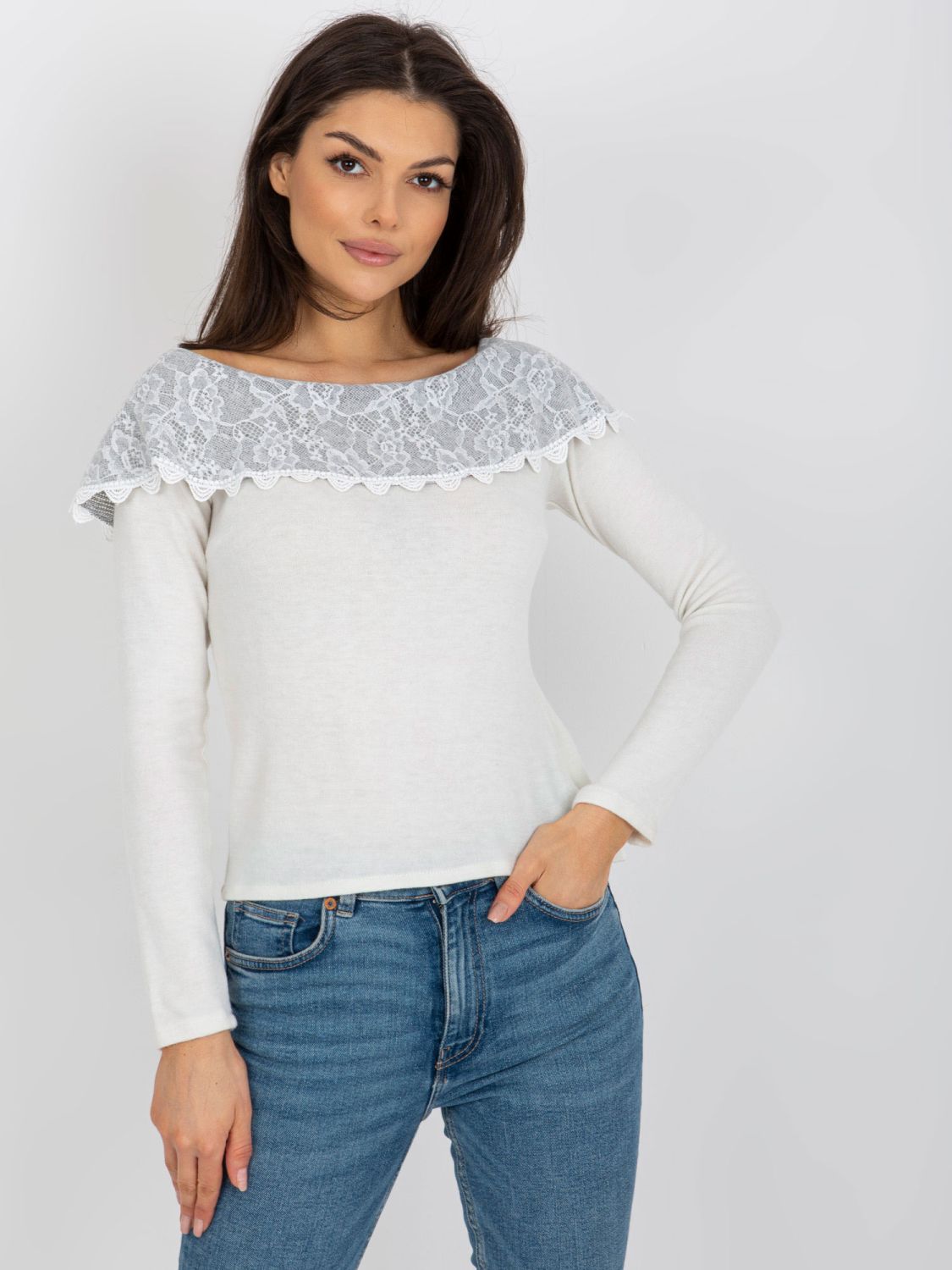 Beige-graue kurze Bluse mit freiliegenden Schultern