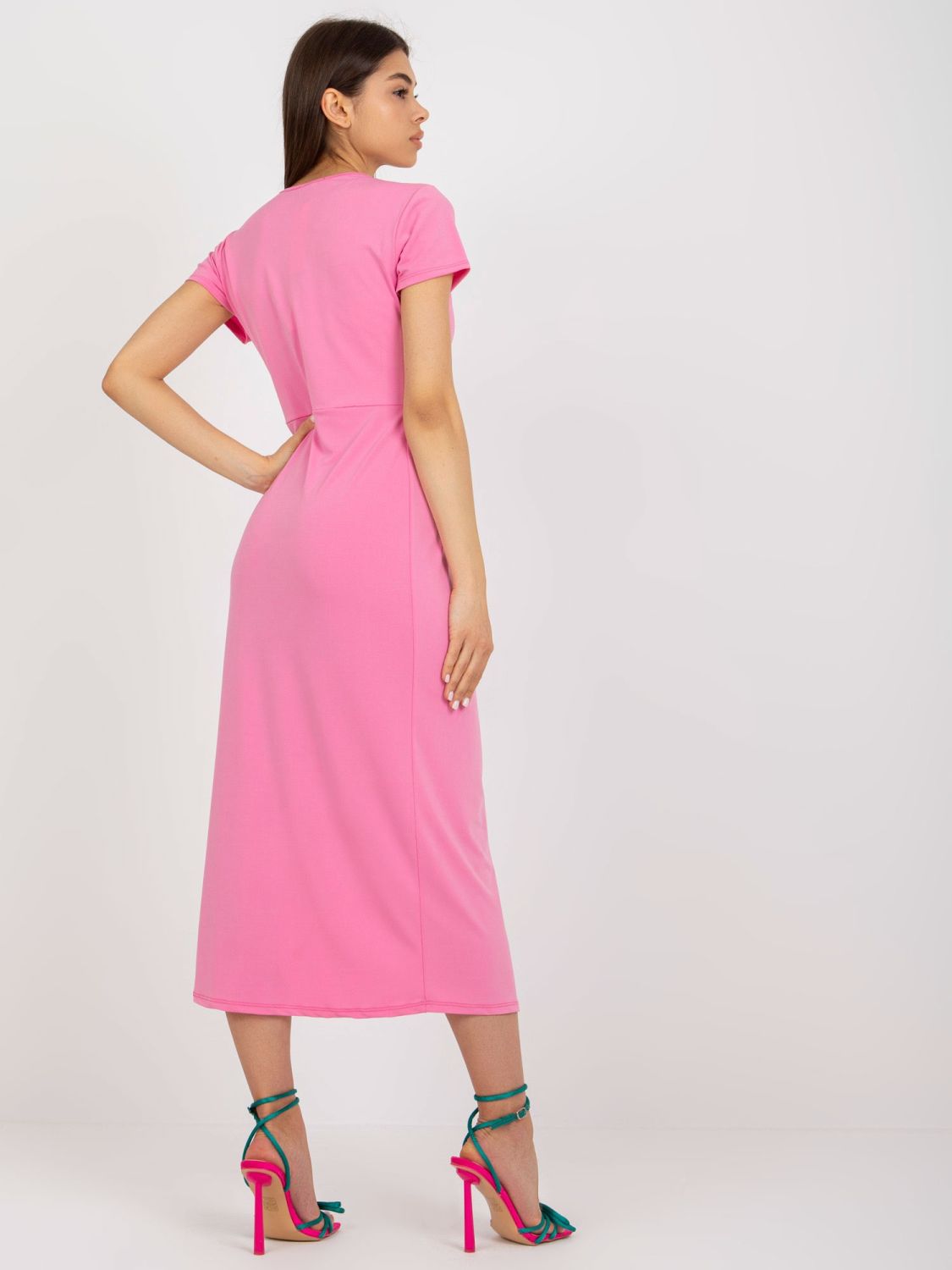 Rosa Midi Cocktailkleid mit Schlitz