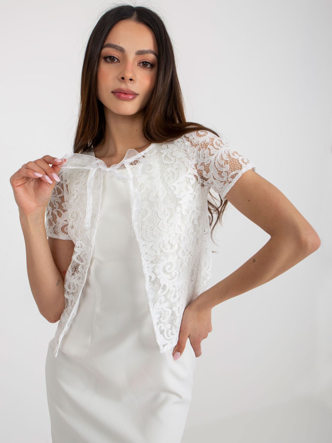 Ecru elegantes Cocktailkleid mit Bolero