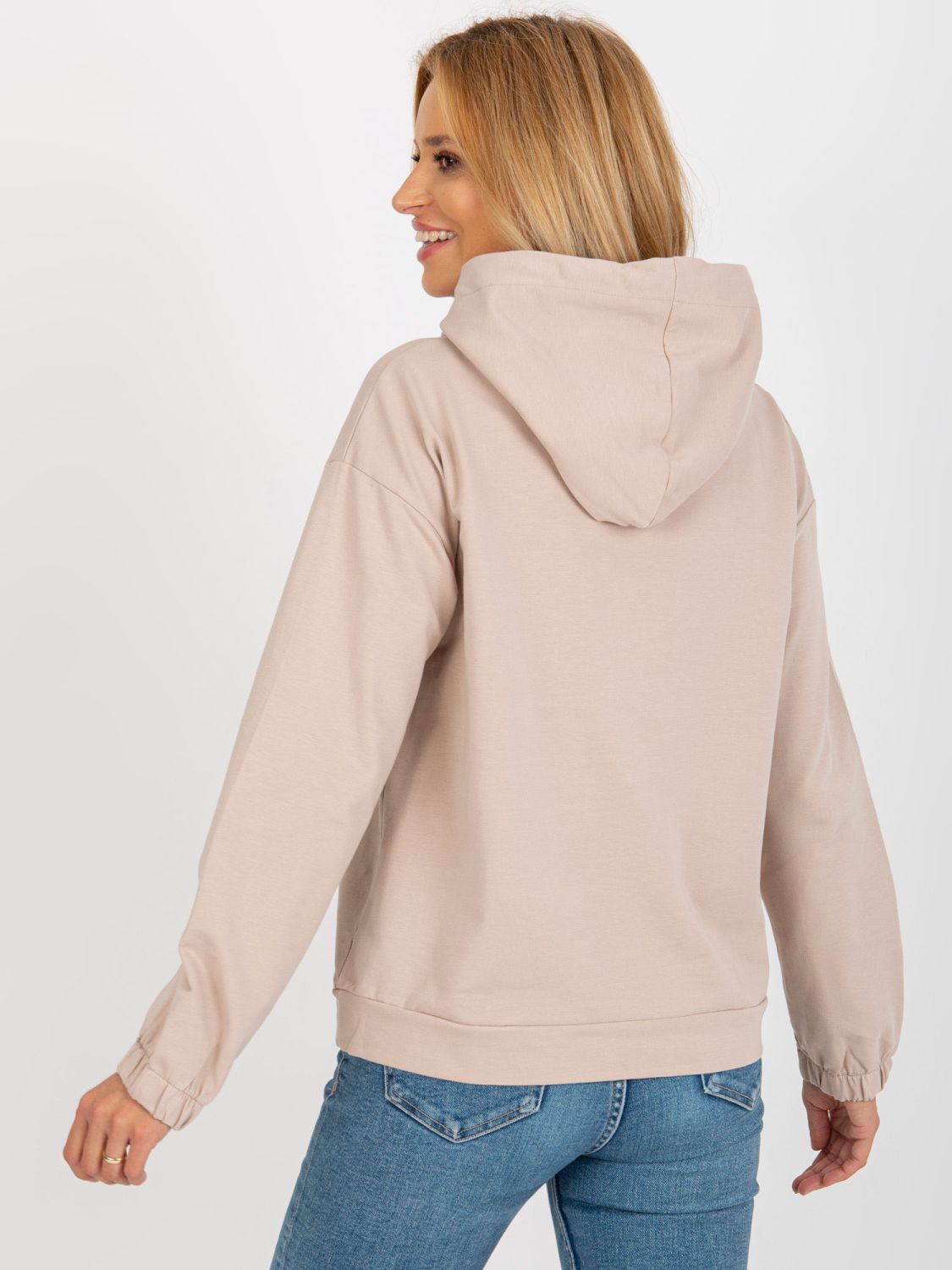 Beige Damen Kapuzenpullover aus Baumwolle
