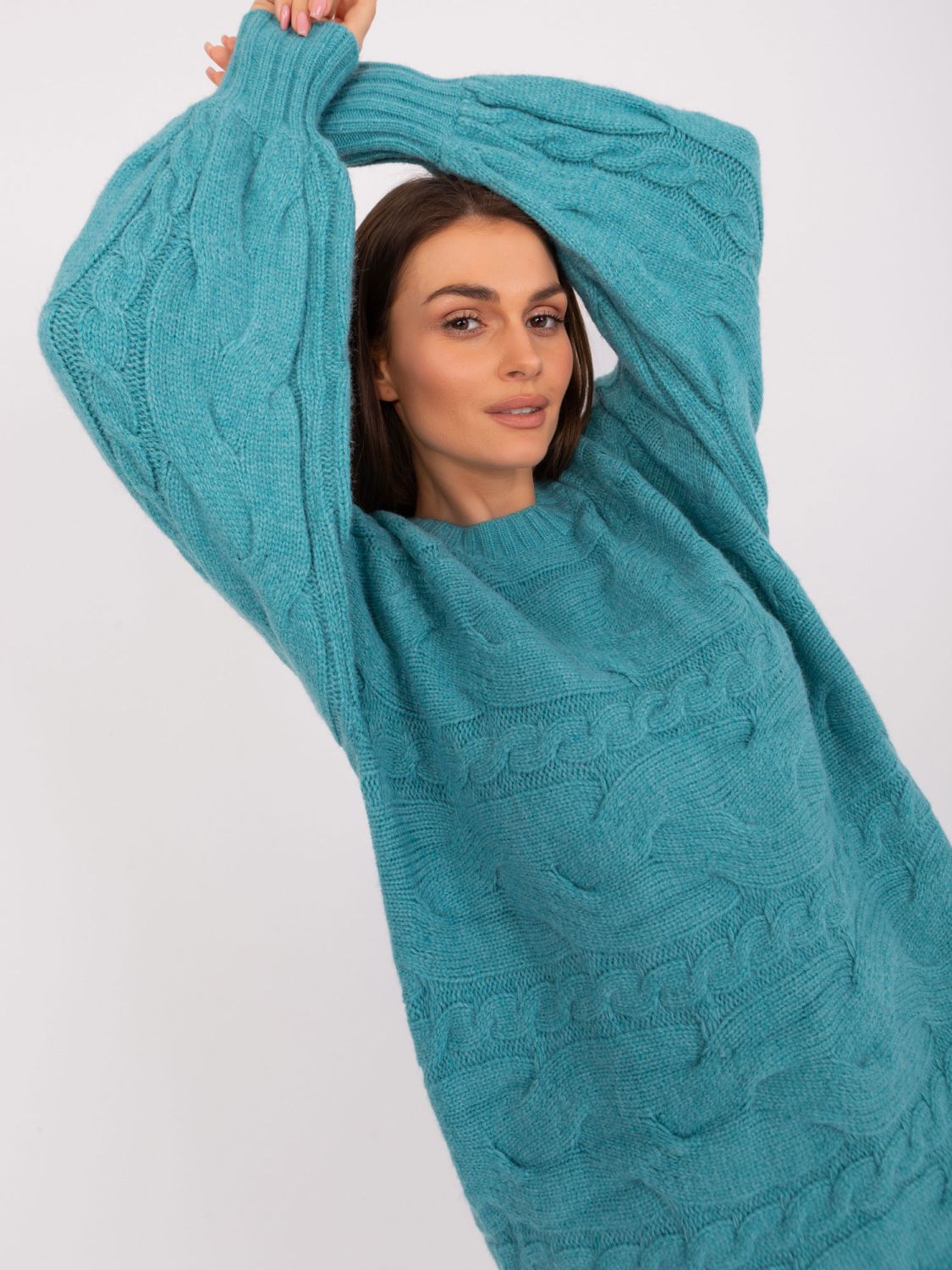 Türkises Oversize Strickkleid