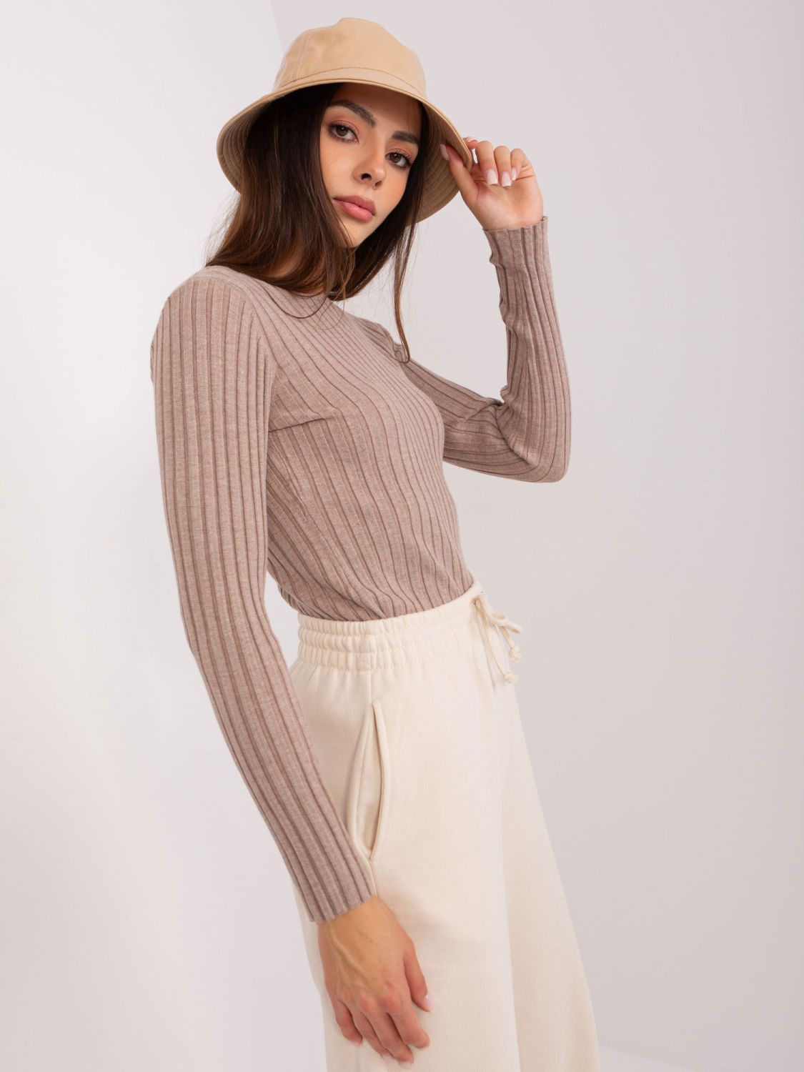 Klassischer gestreifter Pullover in Dunkelbeige