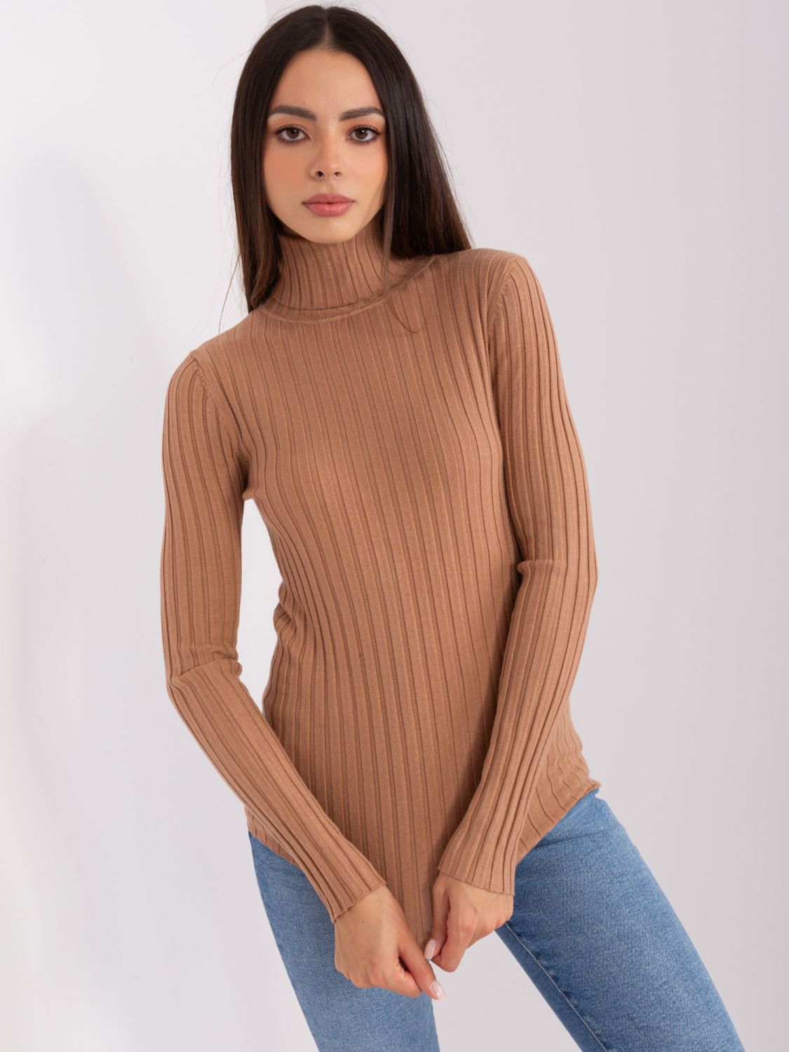 Brauner figurbetonter Pullover mit Rollkragen