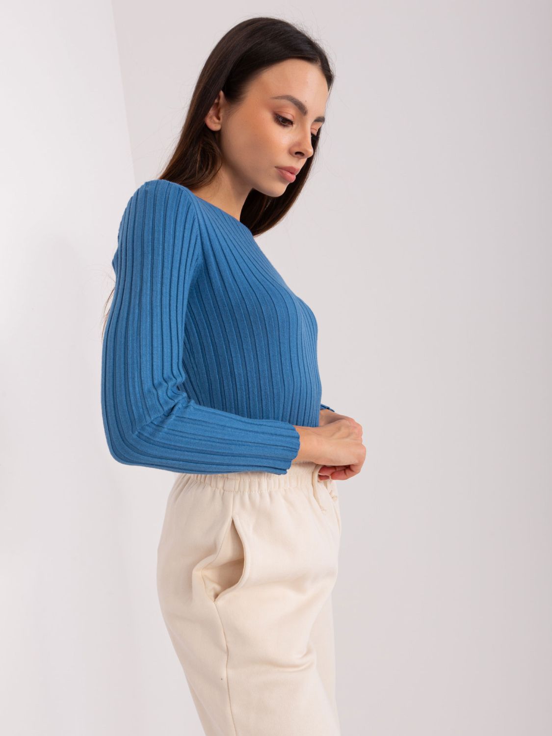 Dunkelblauer klassischer Pullover mit Streifen