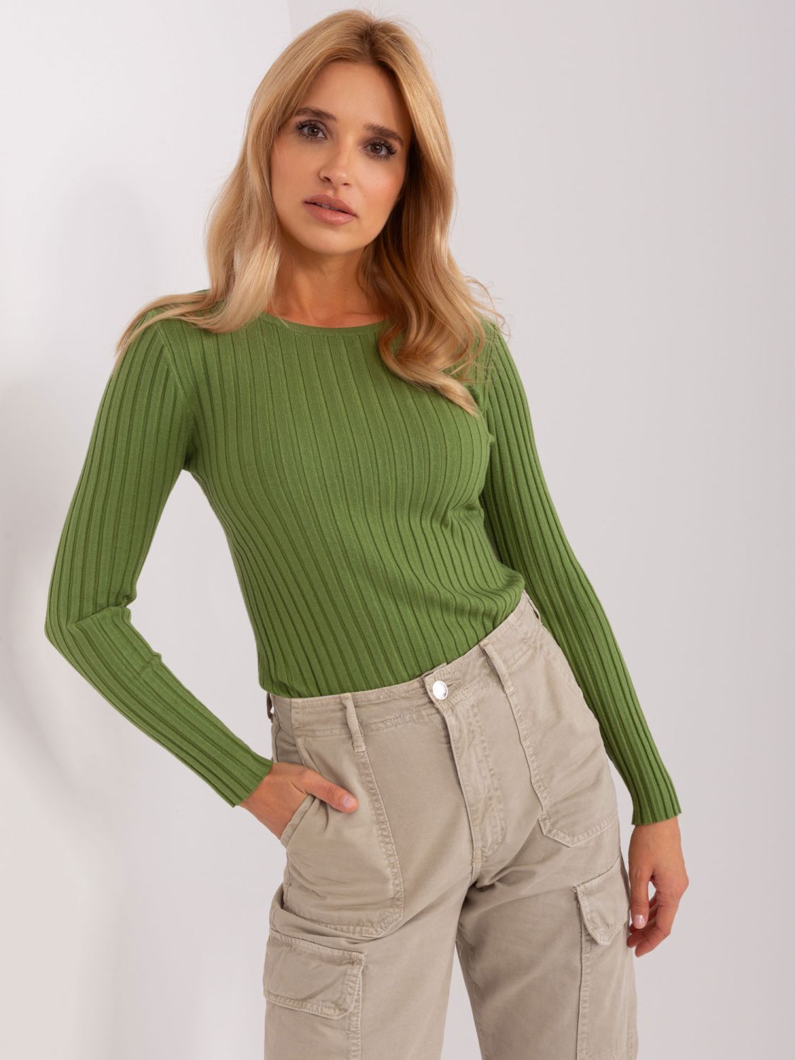 Khaki klassischer Pullover mit Rundhalsausschnitt