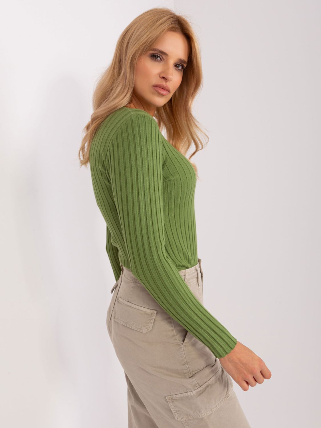 Khaki klassischer Pullover mit Rundhalsausschnitt
