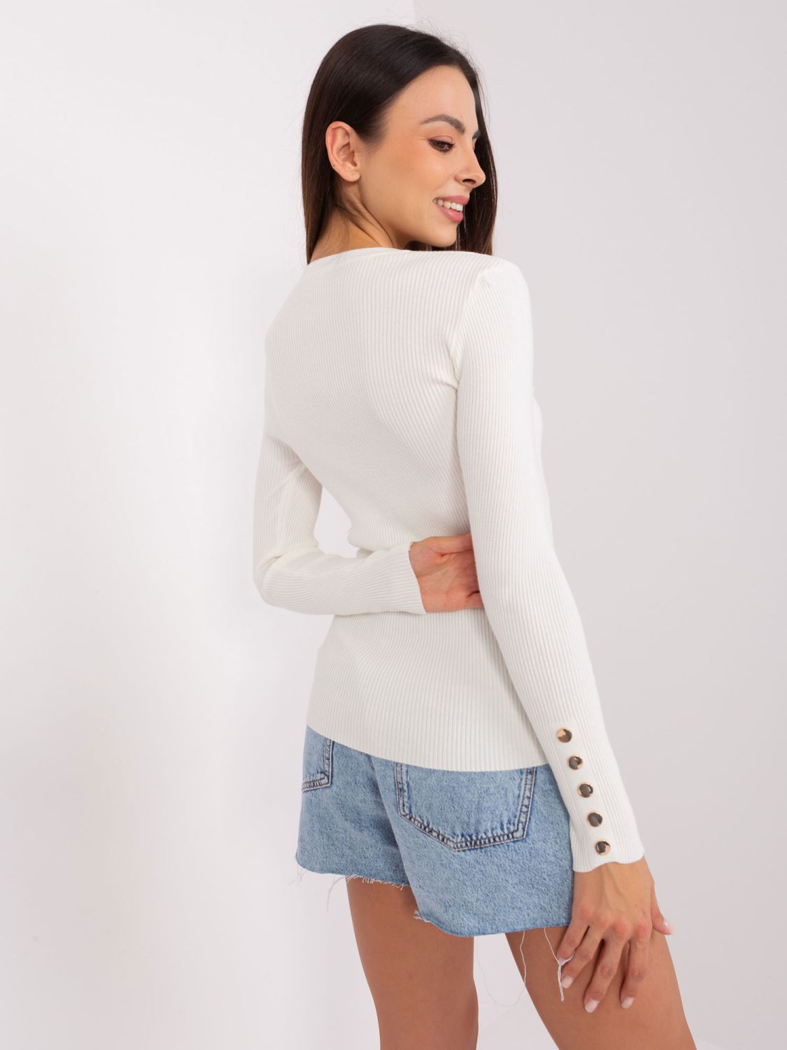 Ecru klassischer Pullover mit Rundhalsausschnitt