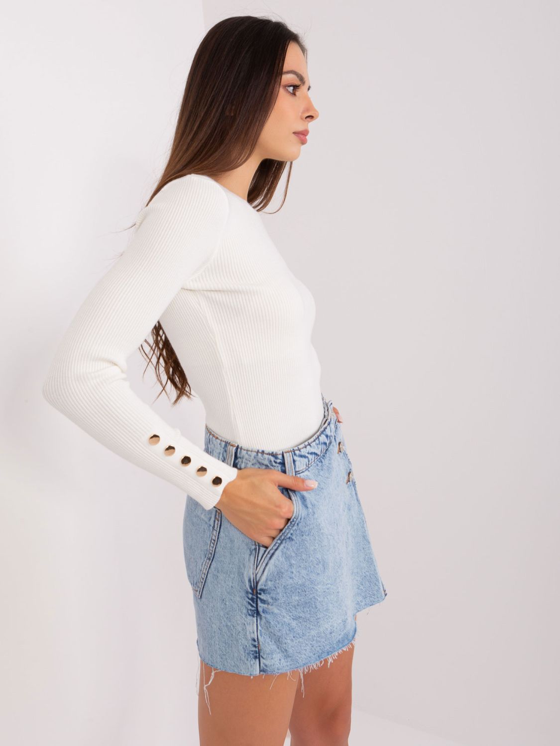 Ecru klassischer Pullover mit Rundhalsausschnitt