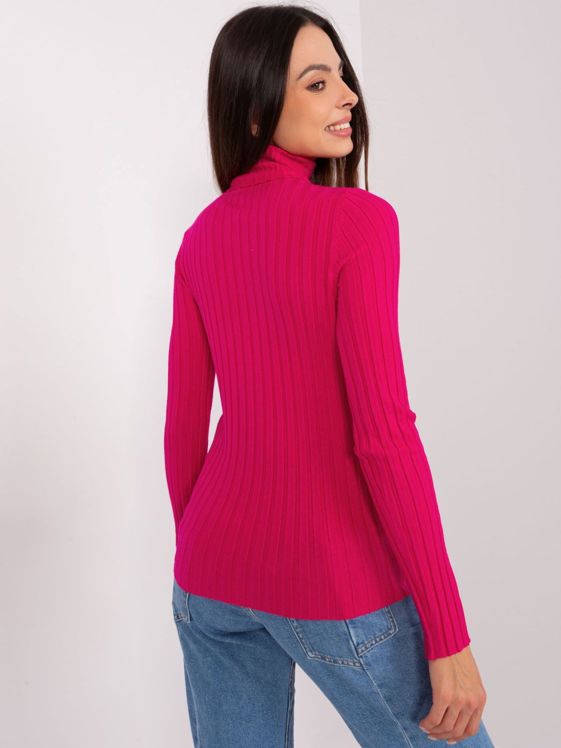 Fuchsia gestreifter Pullover mit Rollkragen