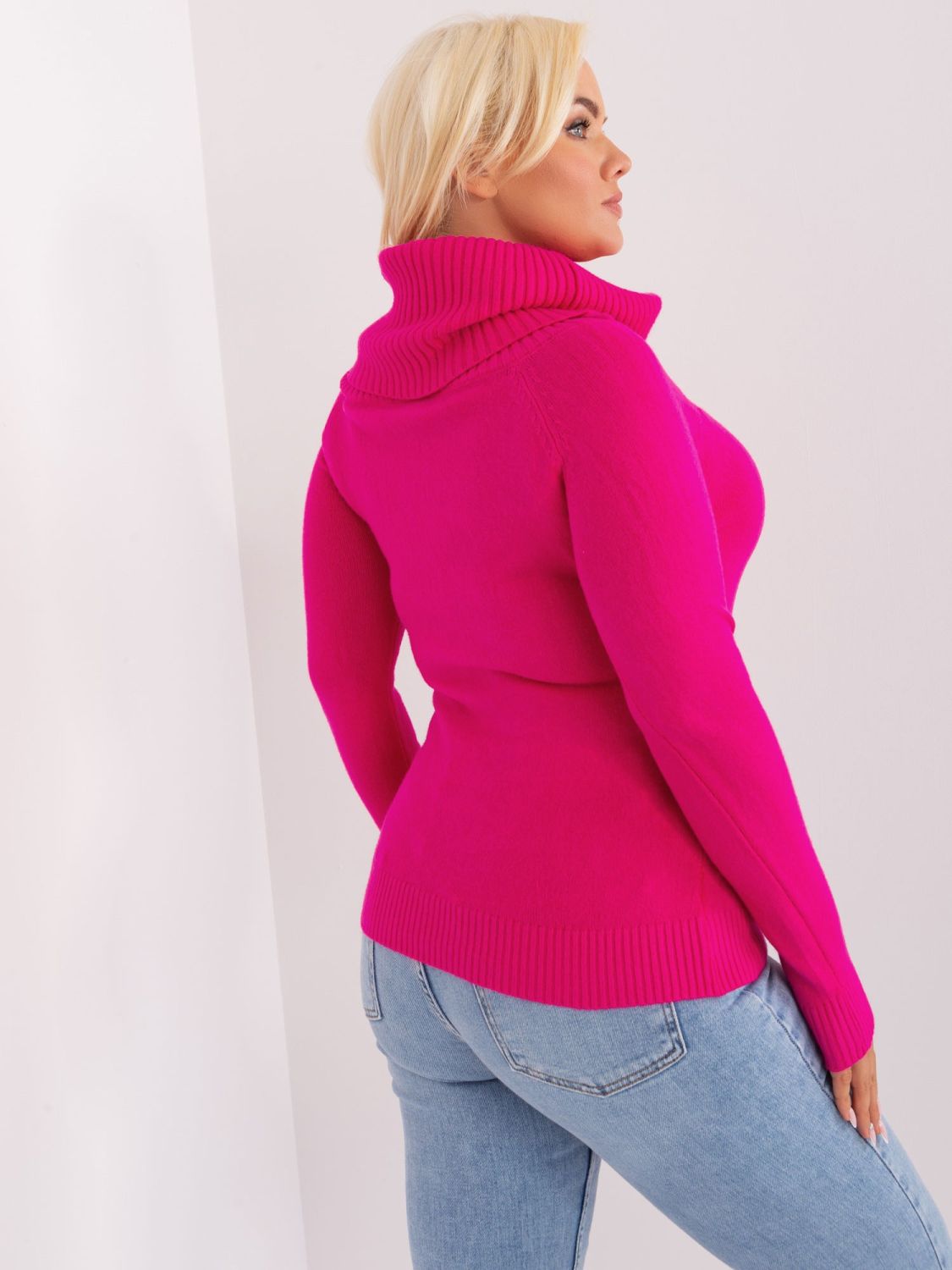 Fuchsia Damenpullover mit fließendem Kragen