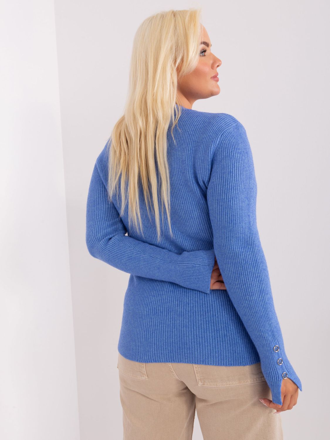 Blauer figurbetonter Pullover in Übergröße