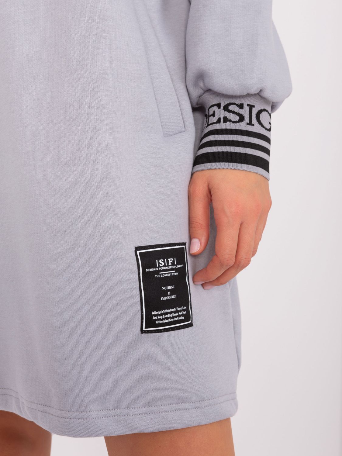 Grau Sweatkleid mit Kordelzug