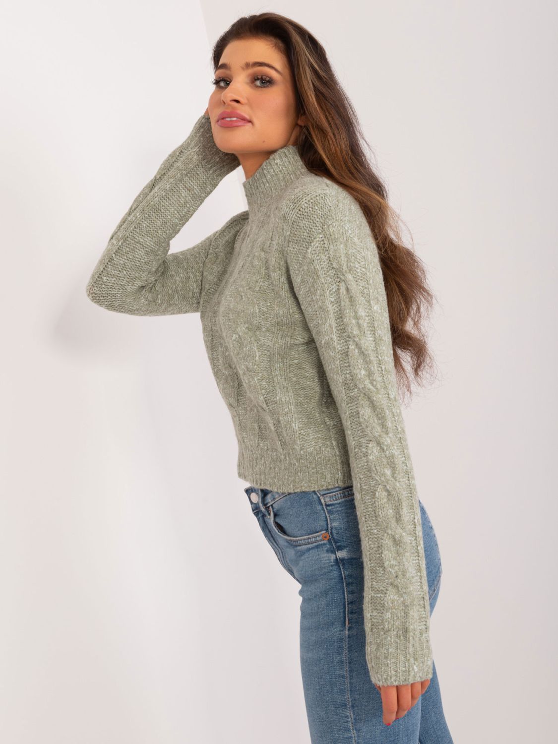 Bequemer Pullover mit langen Ärmeln in Pistazienfarbe