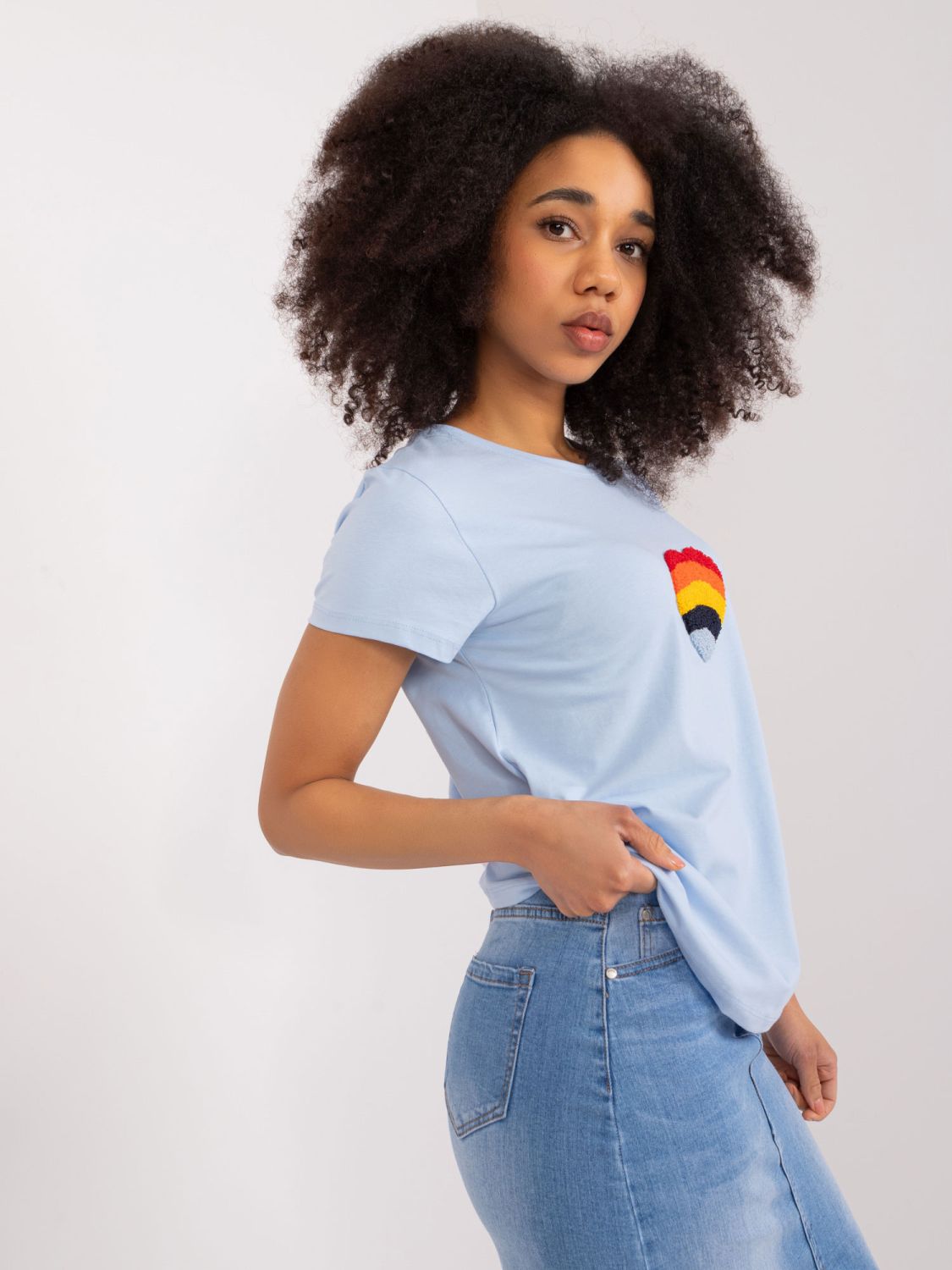 Stilvolle blaue Bluse mit Applikation