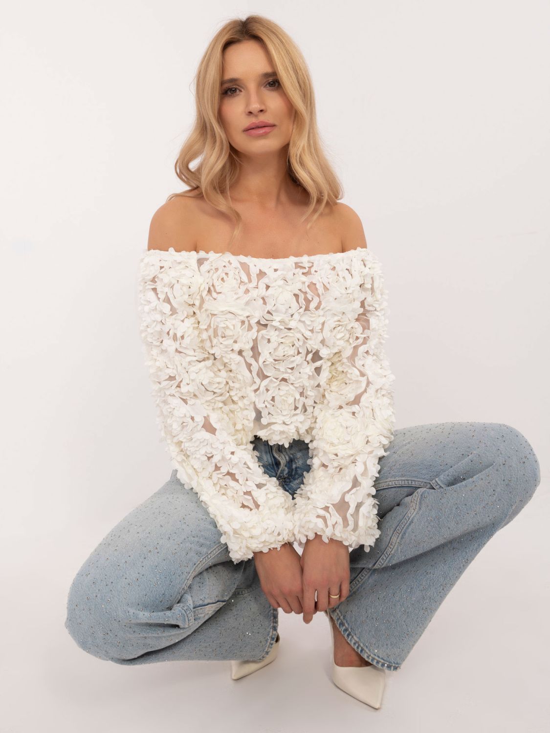 Elegante Bluse mit langen Ärmeln in Ecru