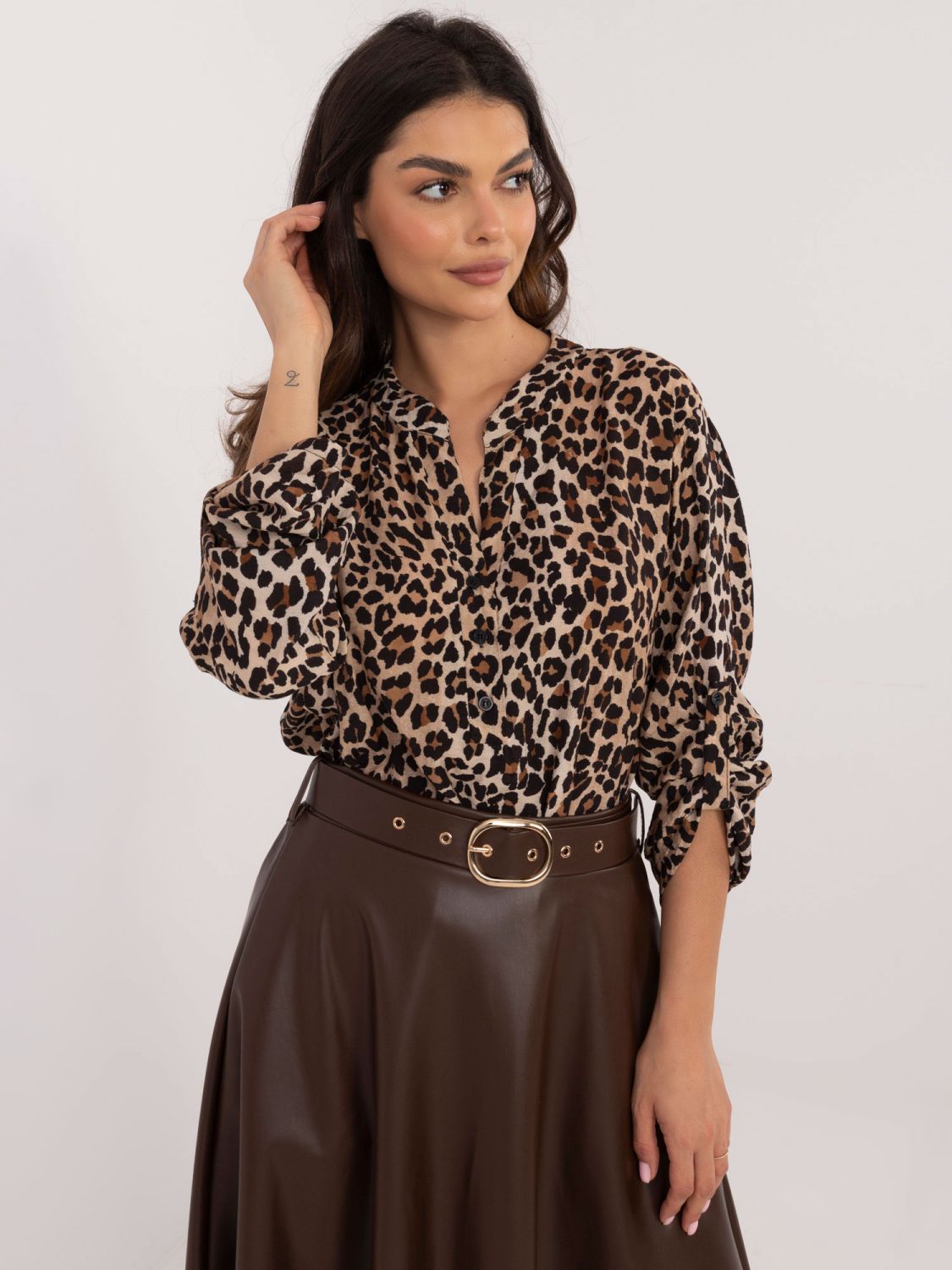 Elegante Bluse mit langen Ärmeln in Schwarz-Beige