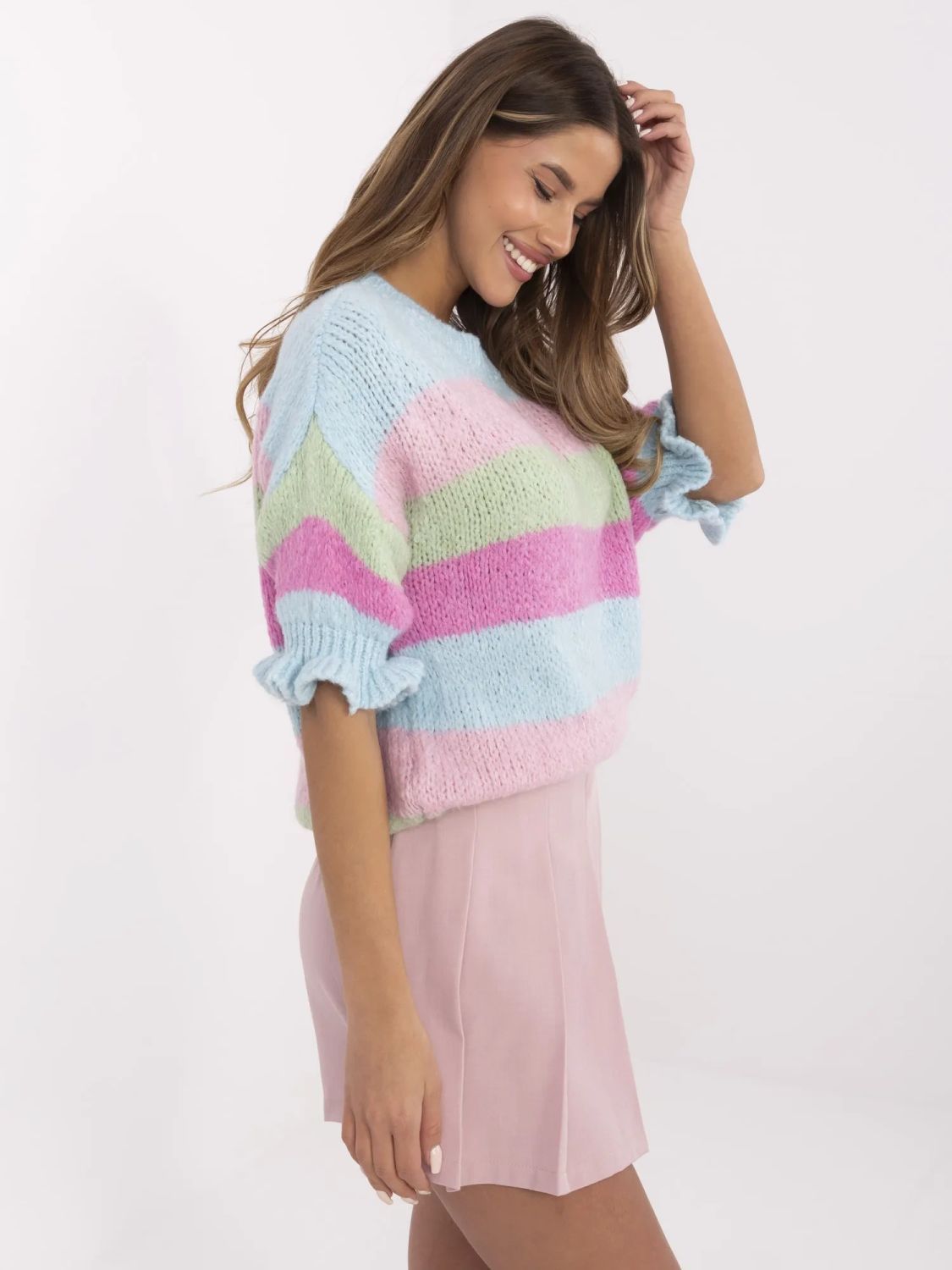 Blauer Pullover mit 3/4 Ärmeln