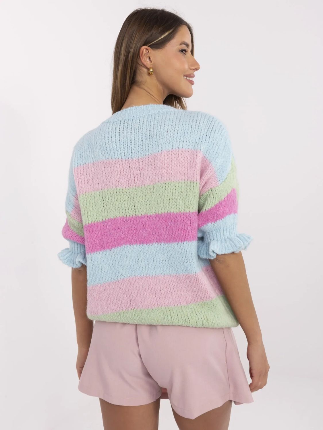 Blauer Pullover mit 3/4 Ärmeln