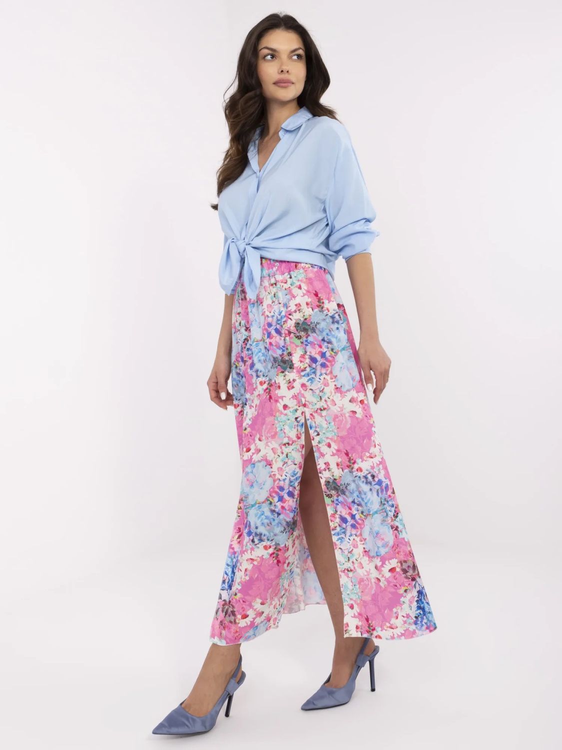Rosa Midi-Rock mit Blumenmuster