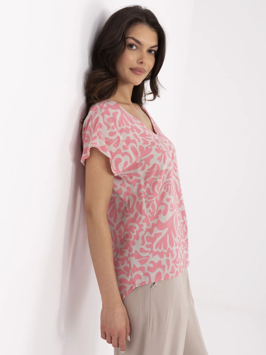 Rosa Bluse mit V-Ausschnitt