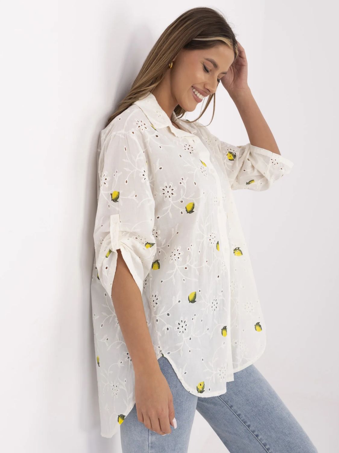 Elegante ecru Bluse mit 3/4-Ärmeln