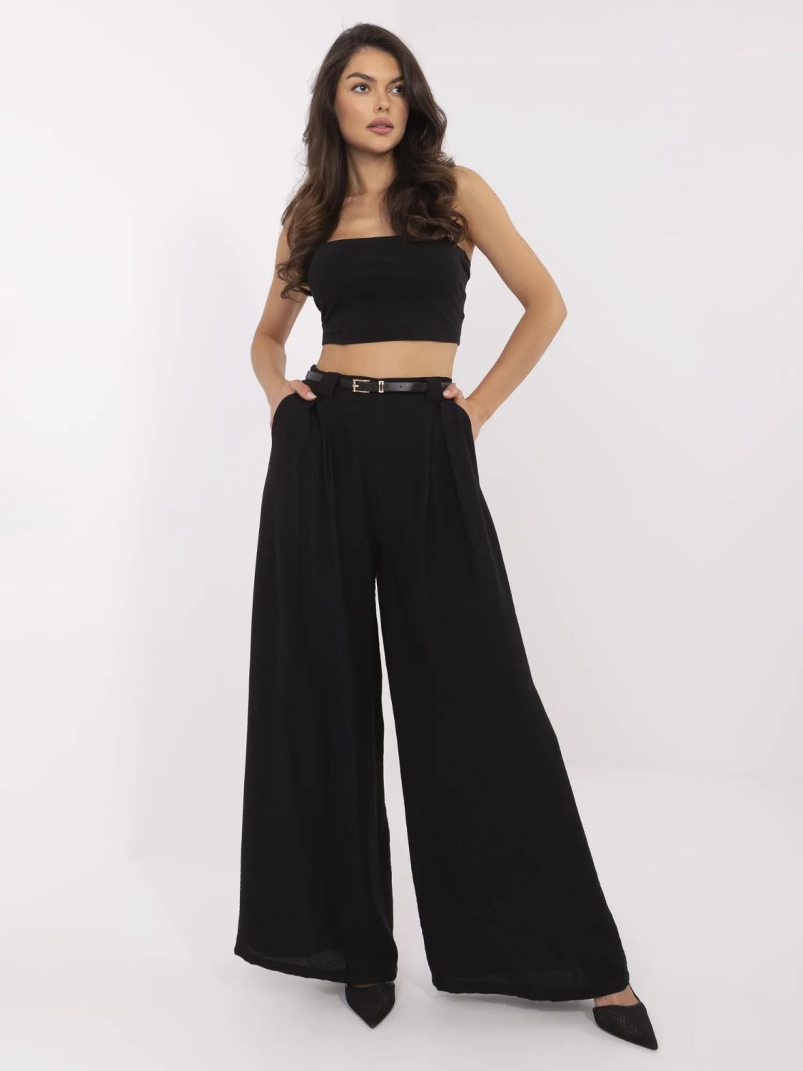 Stilvolle schwarze Palazzo-Hosen
