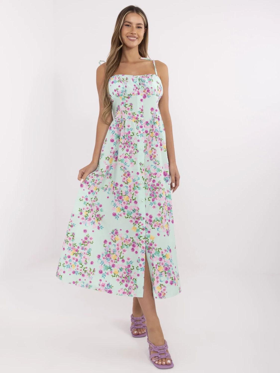Blumen Midi Kleid mit Trägern