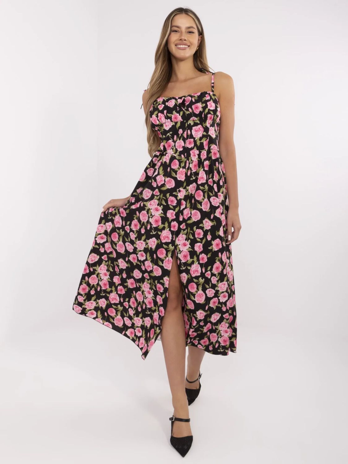 Blumen Midi Kleid mit Trägern