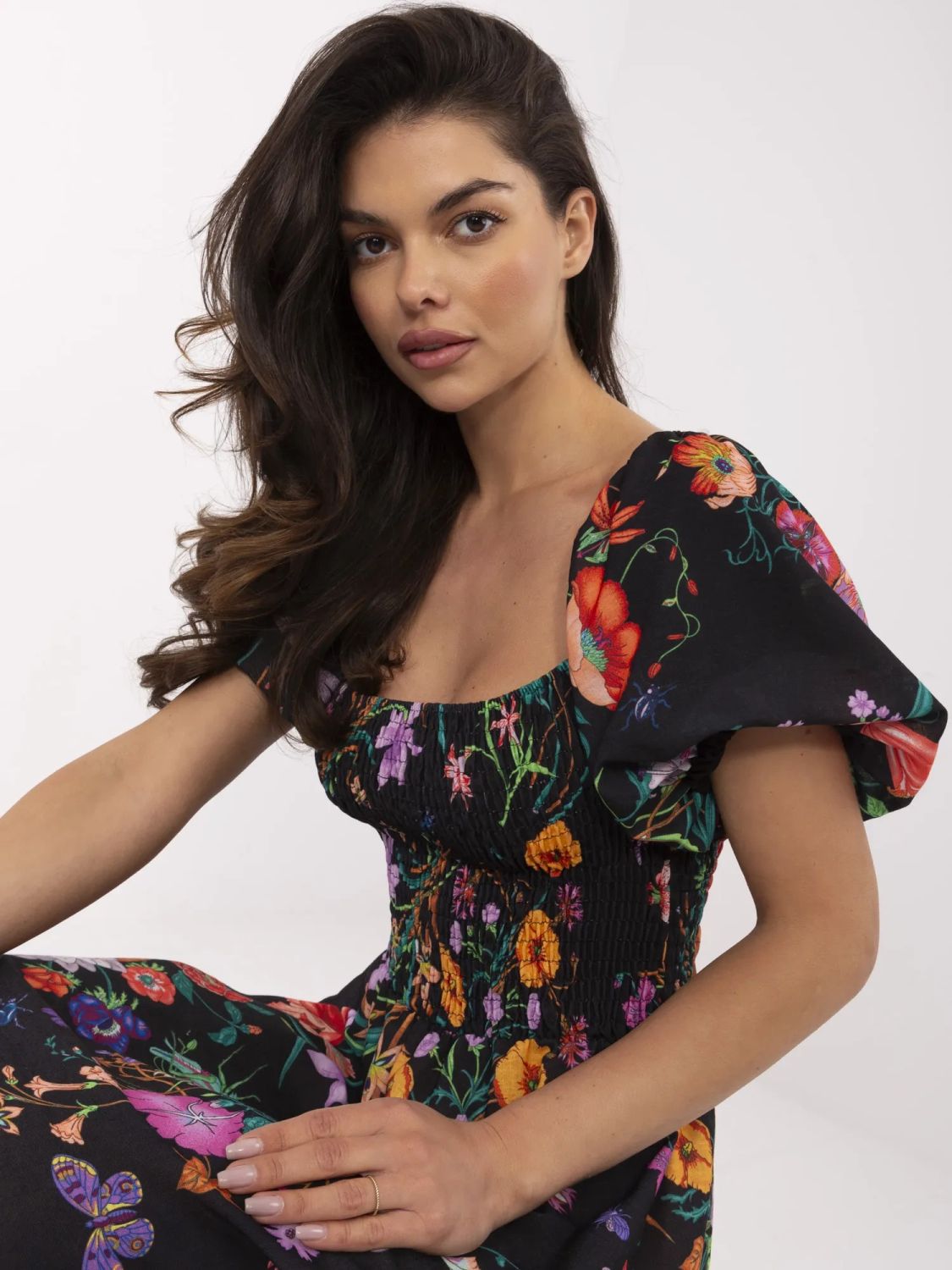 Blumen Midi Kleid mit kurzen Ärmeln