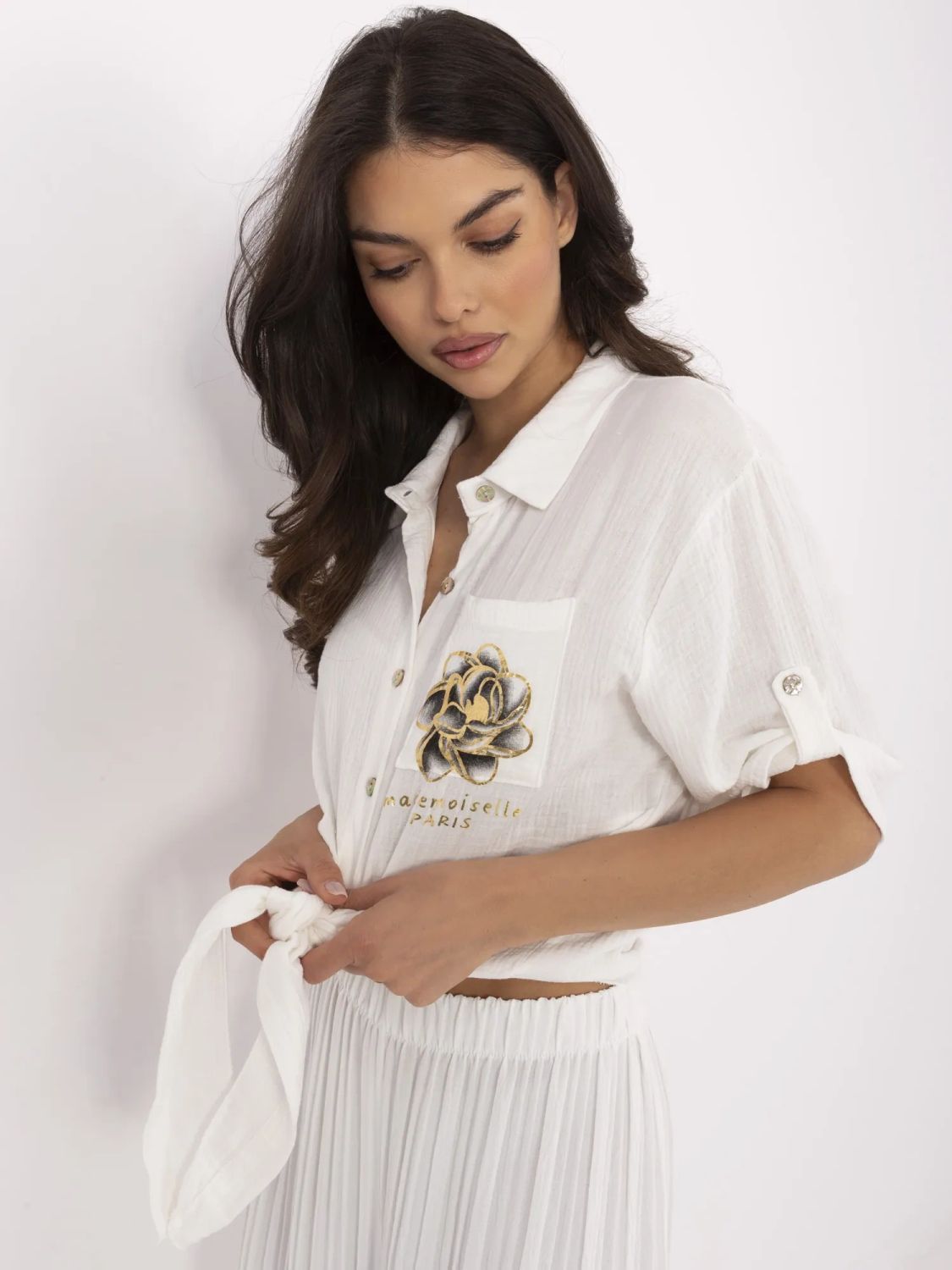 Elegante ecru Bluse mit 3/4 Ärmeln