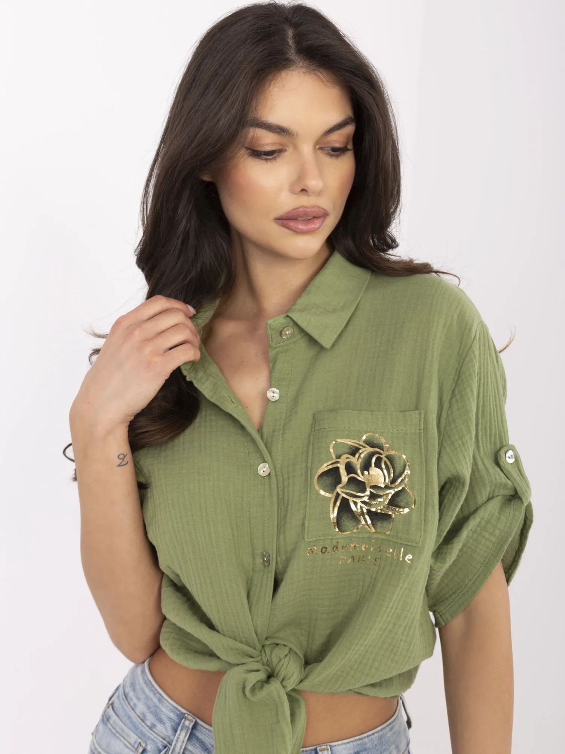 Stilvolle khaki Bluse mit 3/4 Ärmeln