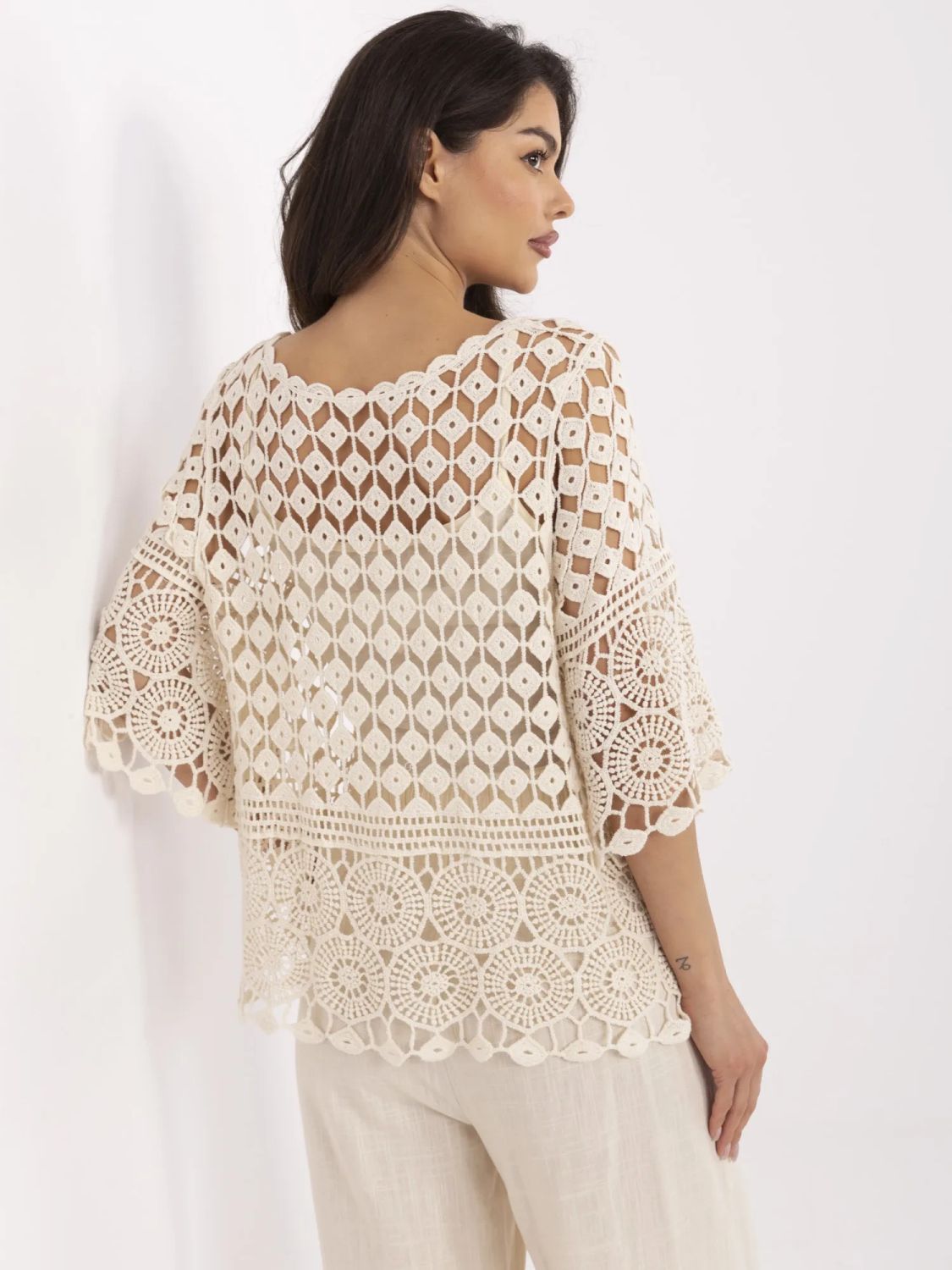 Beige Bluse mit 3/4 Ärmeln