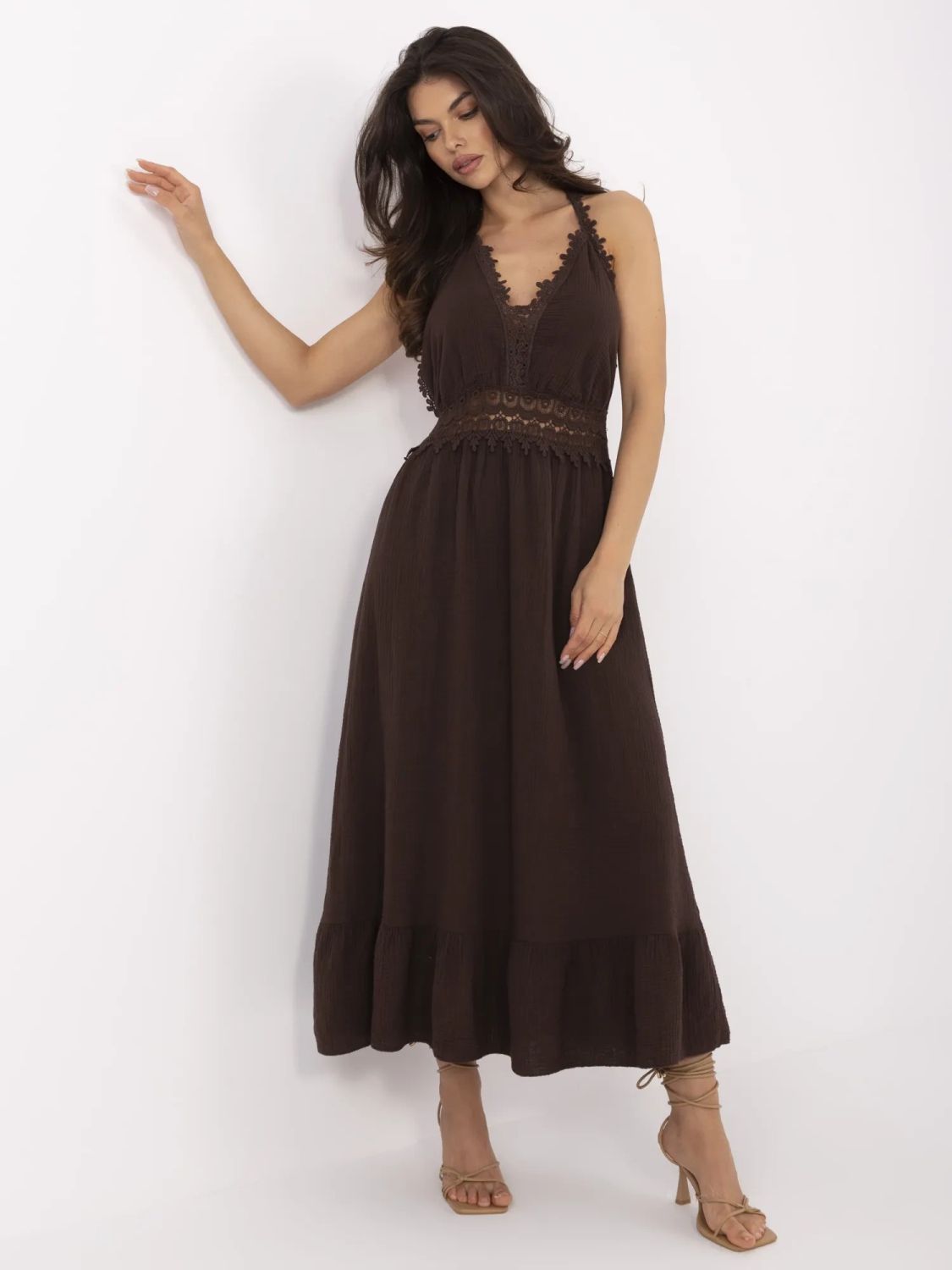 Kleid mit Volants in Dunkelbraun